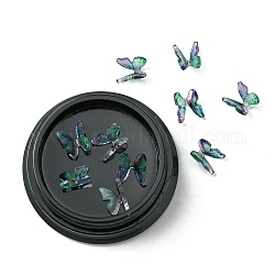 Resin Cabochons, Nail Art Decoration Accessories, with Plastic Bead Storage Containers, 3D Butterfly, Lime Green, 6~7.5x7~9x1.5~3mm