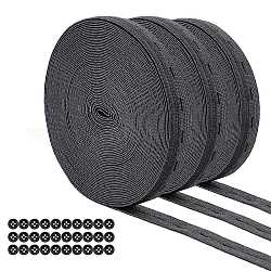 Cordón elástico plano / bandas con ojal, correas de costura accesorios de costura, con botones de la resina, negro, 15mm, 30m / set