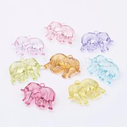 Transparent Acrylic Pendants, Elephant, Mixed Color, 27mm long, 34mm wide, 10mm thick, hole: 3mm, about 288pcs/1000g