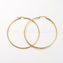 304 Stainless Steel Hoop Earrings, Hypoallergenic Earrings, Ring Shape, Real 18K Gold Plated, 70x2mm, 12 Gauge, Pin: 1x0.7mm