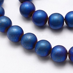 Electroplate Non-magnetic Synthetic Hematite Beads Strands, Matte Style, Round, Blue Plated, 10mm, Hole: 2mm, about 40pcs/strand, 15.7 inch