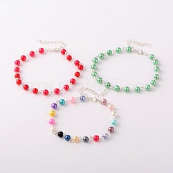 Trendy Glass Pearl Anklets, with Zinc Alloy Lobster Claw Clasps and Iron End Chains, Mixed Color, 230mm