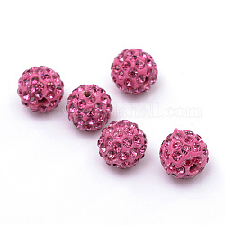 Perles en strass pavé d'argile polymère, perles de boule de disco, rose, pp13 (1.9~2mm), 6 rangs de strass, 10mm, Trou: 1.5mm