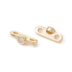 Rack Plating Brass Pave Clear Cubic Zirconia Connector Charms, Long-Lasting Plated, Cadmium Free & Lead Free, Oval, Real 14K Gold Plated, 10.5x4x3mm, Hole: 1.5mm