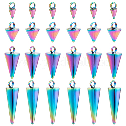 Unicraftale 24Pcs 4 Style 304 Stainless Steel Pendants, Spike/Cone Charm, Rainbow Color, 6.5~13.5x3~7mm, Hole: 1.8~2mm, 6pcs/style