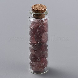 Подвеска для бутылок из стекла, с натуральной клубничной кварцевой крошкой внутри и пробкой, 69.5~70.5x22 мм