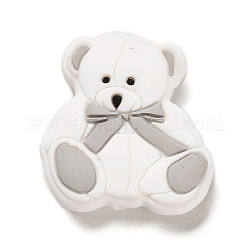 Bear Silicone Focal Beads, Silicone Teething Beads, White, 30x28.5x9.5mm, Hole: 2.5mm