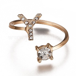 Alloy Cuff Rings, Open Rings, with Crystal Rhinestone, Golden, Letter.Y, US Size 7 1/4(17.5mm)