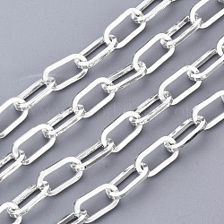304 Stainless Steel Paperclip Chains, Drawn Elongated Cable Chains, with Spool, Unwelded, Flat Oval, Silver, 10x5x1mm, about 65.61 Feet(20m)/roll