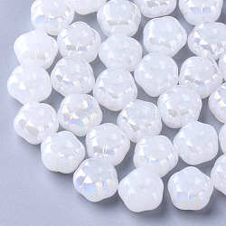 Imitazione perle di vetro giada, ab colore placcato, fiore, bianco, 9.5x9.5x6.5mm, Foro: 1.2 mm