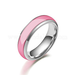 Leuchtender 304 Flachband-Fingerring aus Edelstahl, Im Dunkeln leuchtender Schmuck für Männer und Frauen, Perle rosa, uns Größe 9 (18.9mm)