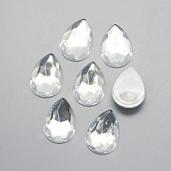 Acrílico Diamante de imitación plana espalda cabujones, facetados, plateado inferior, lágrima, Claro, 14x10x3.5mm