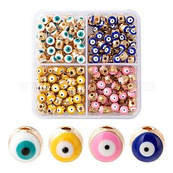 200pcs 4 Farben Legierungs-Emaille-Perlen, Spalte mit bösem Auge, Licht Gold, Mischfarbe, 5.5x6x6 mm, Bohrung: 1.4 mm, 50 Stk. je Farbe