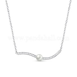Tinysand 925 Sterling Silber Zirkonia Anhänger Halsketten, mit Perlen, Silber, 14.5 Zoll