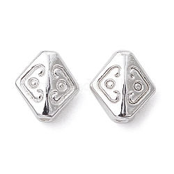 Alloy Beads, Long-Lasting Plated, Rhombus, Silver, 9.5x8.5x4mm, Hole: 1.2mm