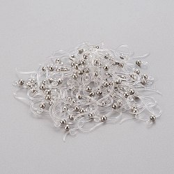 Crochets de boucle d'oreille en plastique écologiques, avec 304 perles en acier inoxydable et boucle horizontale, ronde, couleur inoxydable, 15.5x8x0.7mm, Trou: 1.2mm, 24 jauge, pin: 0.5 mm