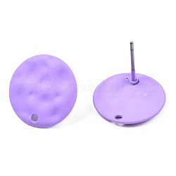 Accessoires de puces d'oreilles en fer peints au spray, avec le trou, plat rond, support violet, 14mm, Trou: 1.4mm, pin: 0.7 mm