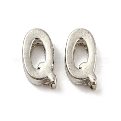 Perles en alliage plaqué platine, Lettre initiale, letter.q, 10x3mm, Trou: 1.8mm
