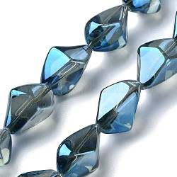 Galvanisieren transparente Glasperlen Stränge, Regenbogen plattiert, Nuggets, marineblau, 22x12.5x15 mm, Bohrung: 1.4 mm, ca. 30 Stk. / Strang, 25.20'' (64 cm)