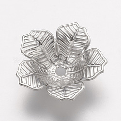 真鍮製ビーズキャップ  エッチングされた金属装飾  花  5花びら  プラチナ  16x4mm  穴：2mm