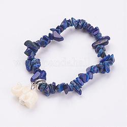 Bracelets avec breloque d'éléphant en résine, avec éclats de lapis-lazuli naturel (teinté), 2 pouce (51 mm)