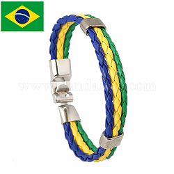 Pulsera de cordón de triple línea de cuero de imitación color bandera con cierre de aleación, joyas temáticas de brasil para mujer., azul medio, 8-5/8 pulgada (22 cm)