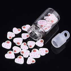 Handmade Polymer Clay Nail Art Decoration Accessories, with Glass Wishing Bottle and CCB Plastic Bottle Stopper, Heart with Strawberry, Colorful, 4~6x5~6x0.5~1mm