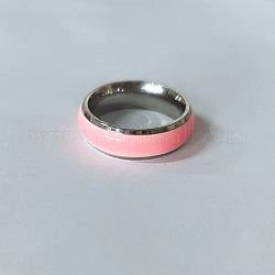 Светящееся 304 плоское кольцо из нержавеющей стали с простой полосой, светящиеся в темноте украшения для мужчин и женщин, розовый жемчуг, размер США 6 (16.5 мм)