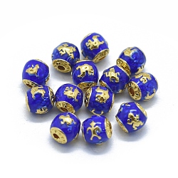 Messing Emaille-Perlen, rund mit Kröte, golden, Blau, 6 mm, Bohrung: 1.2 mm