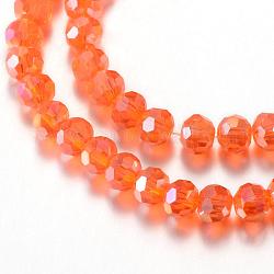 Chapelets de perles en verre électroplaqué, de couleur plaquée ab , facette, ronde, rouge-orange, 2x3mm, Trou: 0.5mm, Environ 200 pcs/chapelet, 17.9 pouce