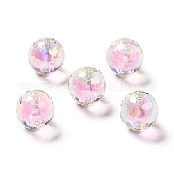 Perles acryliques irisées arc-en-ciel à placage uv bicolore, ronde, rose, 16x16mm, Trou: 3~3.1mm