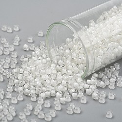 Toho runde Saatperlen, japanische Saatperlen, (981) Innenfarbe Kristall / Schnee ausgekleidet, 8/0, 3 mm, Bohrung: 1 mm, ca. 222 Stk. / 10 g