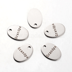 Spray Painted Stainless Steel Pendants, Oval with Words Grandpa, Stainless Steel Color, 17x12x1mm, Hole: 2mm