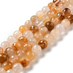 Quartz hématoïde jaune naturel/fils de perles de quartz guérisseur doré, facetté (128 facettes), ronde, 10mm, Trou: 1mm, Environ 36~38 pcs/chapelet, 14.17~14.96 pouce (36~38 cm)