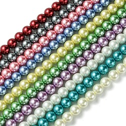 Brins de perles de verre écologiques, ronde, teinte, cordon en coton fileté, couleur mixte, 12mm, Trou: 1.2~1.5mm, Environ 34 pcs/chapelet, 15.7 pouce