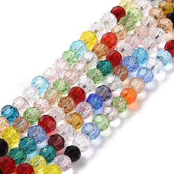 Chapelets de perles en verre transparente  , facetté (32 facettes), ronde, colorées, 3.5~5mm, Trou: 0.8~1mm, Environ 90~95 pcs/chapelet, 139.76'' (355 cm)