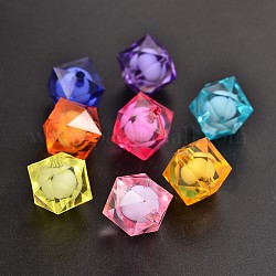 Transparent Acrylic Beads, Bead in Bead, Cube, Faceted, Dyed, Mixed Color, 16x16x15mm, Hole: 2mm, about 210pcs/500g