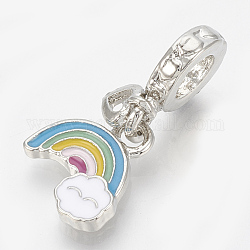 Ciondoli pendenti europei smaltati in lega, Ciondoli di grandi dimensioni, arcobaleno, platino, colorato, 23mm, Foro: 5 mm
