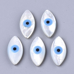 Natürliche weiße Muschel Perlmutt Muschel Perlen, mit synthetischen Türkis, Pferd böser Blick mit bösem Blick, Deep-Sky-blau, 18x9x3 mm, Bohrung: 0.5~0.7 mm
