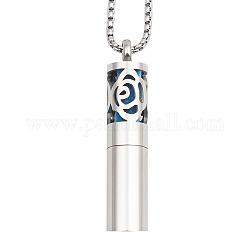 316 Surgical Stainless Steel Diffuser Lock Pendants, (Not including cotton diffuser filter and chain necklace), Column with Flower, Stainless Steel Color, 48x10mm, Hole: 5mm