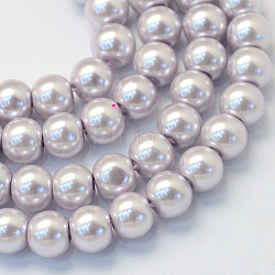 Backen gemalt pearlized Glasperlen runden Perle Stränge, Lavendel, 14 mm, Bohrung: 1.5~1.7 mm, ca. 60 Stk. / Strang, 31.4 Zoll