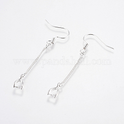 Brass Earring Hooks, Ear Wire, with Ice Pick Pinch Bails and Twisted Chains, Long-Lasting Plated, Lead Free & Cadmium Free, Silver Color Plated, 53x6x3mm, 21 Gauge, Pin: about 0.7mm