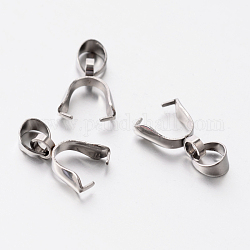 201 Stainless Steel Pinch Bails, Ice Pick Pinch Bails for Pendant Making, Stainless Steel Color, 11x3.5mm, Hole: 4.5x4mm, Pin: 0.8mm