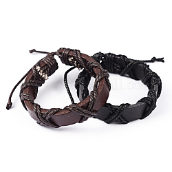 Adjustable Leather Cord Bracelets, with Waxed Cord, Mixed Color, 60~68mm