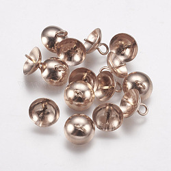 Placcatura ionica (ip) 304 tazza in acciaio inossidabile con perle di perle ciondoli a spillo, per mezzo forato perle, oro roso, 8mm, Foro: 1.5 mm, ago :0.7mm
