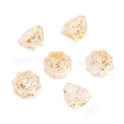 Perles en verre transparentes, avec de la poudre d'or des paillettes, fleur de lotus, peachpuff, 11x7mm, Trou: 1.2mm
