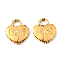 304 Stainless Steel Pendants, Heart, with Word Love, Valentine's Day, Golden, 17x15x2.5mm, Hole: 4x4.5mm