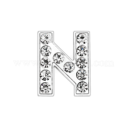 Eco-Friendly Zinc Alloy Slide Charms, with Rhinestone, Platinum Plated, Letter, Crystal, Letter.N, 12mm, Hole: 1.5x7.9mm