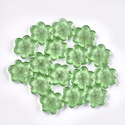 Spray bemalte Glasperlen, Blume, grün, 15x13.5x3.5 mm, Bohrung: 1 mm