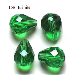 Имитация австрийских кристаллов, класс AAA, граненые, капля, зелёные, 8x10 мм, отверстие : 0.9~1 мм